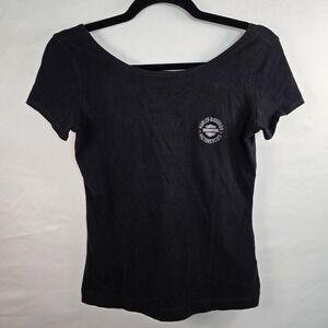 Vintage Harley Davidson T-Shirt Scoop Neck Black Logo Motorcycle Women's‎ XS